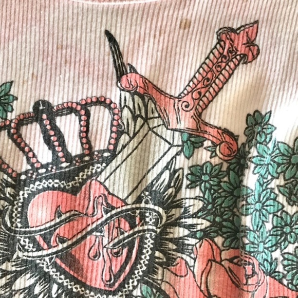 Express Pink Tie Dye Sword Heart Crown Floral Tank Top - Picture 5 of 9